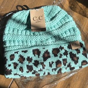 CC Boutique Mint Leopard Print Kids Beanie